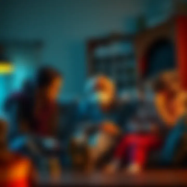 A terminally ill father sitting with his family at home, looking worried and sad, reflecting on the impact of job loss and insurance loss.