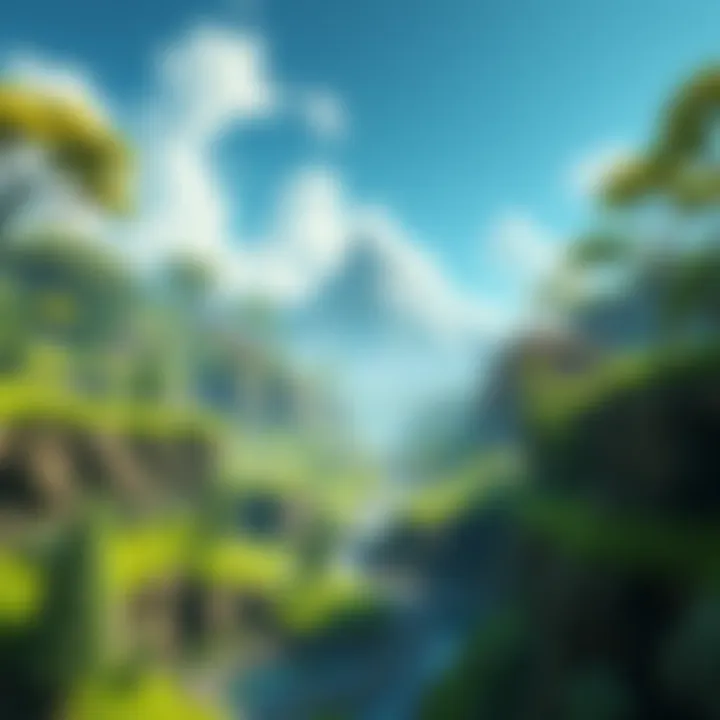 A player creating lush greenery and structures in a virtual game world, showcasing elements of building and digging.