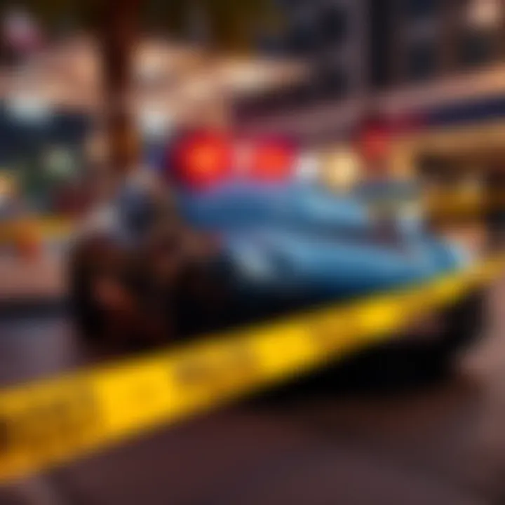 A Tesla parked with police tape around it, indicating an ongoing investigation with a focus on the vehicle's significance.