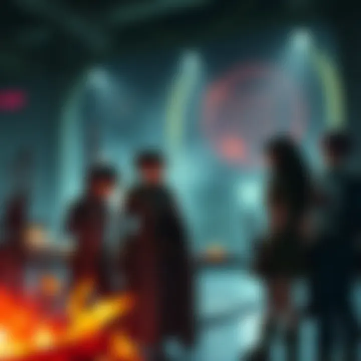 A visual representation of TFD characters discussing descendants and weapons in a community setting