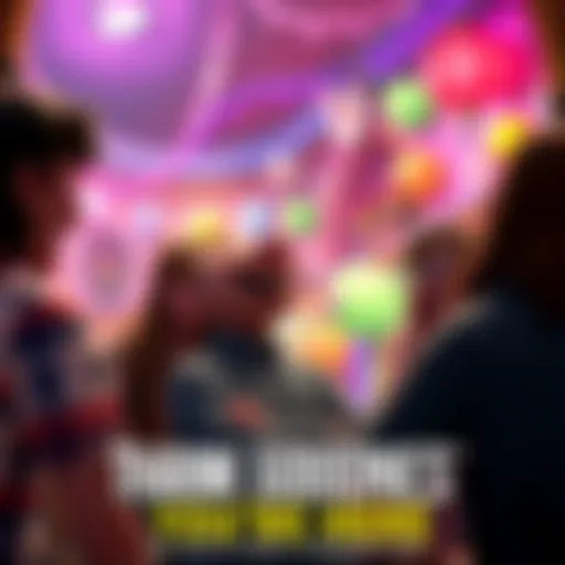 Funny scene from Thank Goodness You’re Here A character in Thank Goodness You’re Here laughs in a colorful setting filled with humorous elements