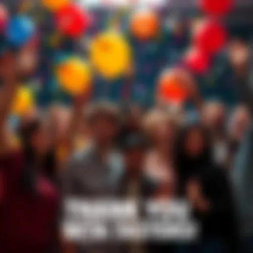 A group of diverse people celebrating with confetti and balloons, expressing gratitude for beta testing participation