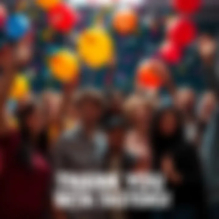 A group of diverse people celebrating with confetti and balloons, expressing gratitude for beta testing participation