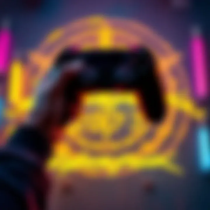 A person excitedly holding a gaming controller with a Cyberpunk 2077 logo in the background