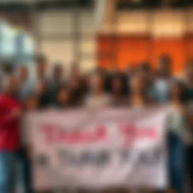 Thank You Expression A group of diverse people holding a thank you banner in a community setting, showcasing unity and appreciation.