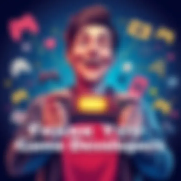 Thank You Game Developers A player holding a game controller with a cheerful expression, surrounded by game-related icons and symbols, showing gratitude towards game developers.