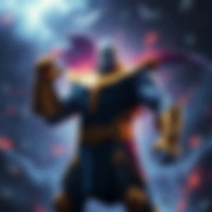 Thanos in a battle pose Thanos standing confidently with the Infinity Gauntlet, surrounded by cosmic elements, displaying his power and intensity