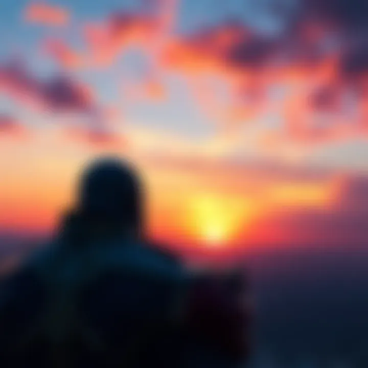 Thanos Watching a Sunset A character resembling Thanos gazes at a vibrant sunset, reflecting on his thoughts, evoking a sense of completion and contemplation.