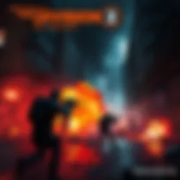 Players engage in intense PvP combat in a dark urban environment with flames and debris from the Cleaners' attack in The Division 2: Red Horizon.
