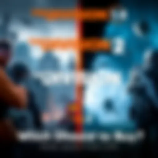 A split image showing gameplay scenes from The Division 1 and The Division 2, highlighting different graphics and environments