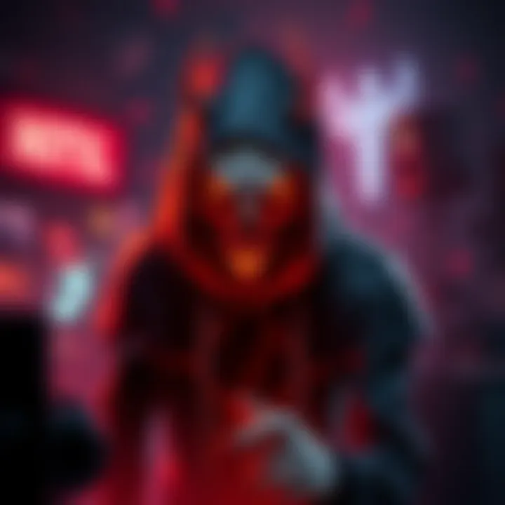 A digital illustration of The Ghoul character, depicted as a sinister figure in dark clothing with glowing eyes, surrounded by an ominous gaming environment.