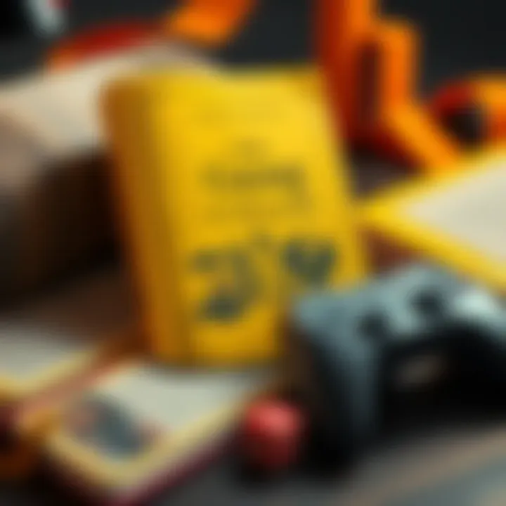 A book titled The King In Yellow beside a game controller and dice, symbolizing creativity in game design inspired by literature.
