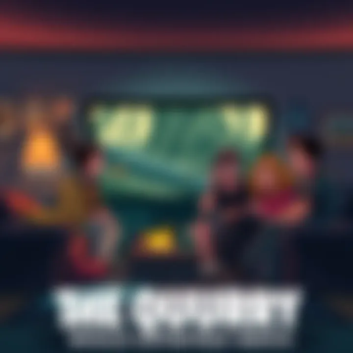 The characters from The Quarry gathered around a screen, enjoying a movie together in a cozy setting.