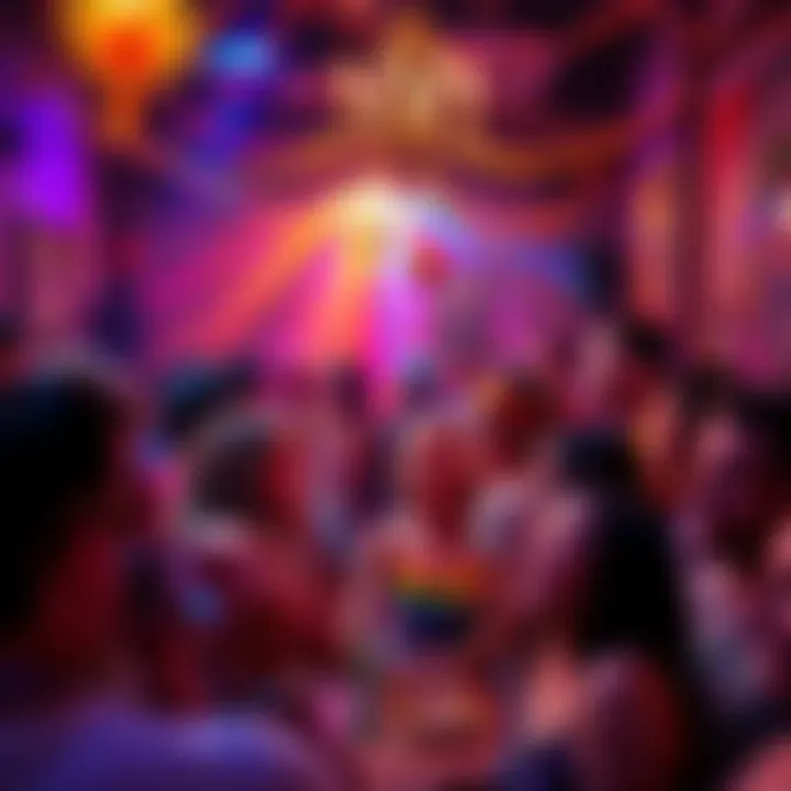 Colorful atmosphere at The Reform Club A lively gathering of diverse people celebrating LGBTQ+ culture with colorful decorations and joyful expressions at The Reform Club