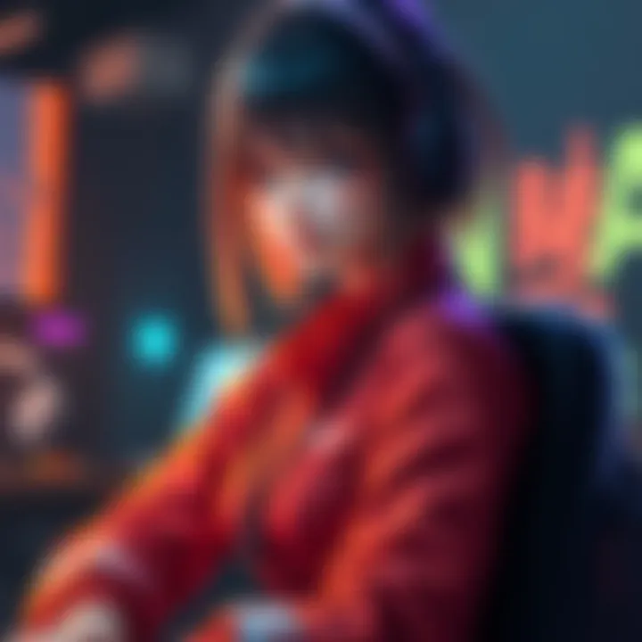The Artist character in a gaming setting A digital art of The Artist character, showcasing her outfit and expression, set against a gaming backdrop