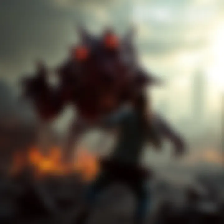 A fierce creature called The Beast lunging towards a player in a post-apocalyptic setting