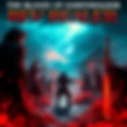 A vibrant scene showing characters from The Blood of Dawnwalker in a dramatic landscape during the opening cinematic