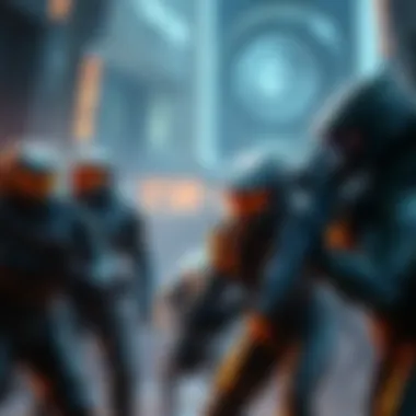 A dramatic scene featuring characters from The Halo Show engaged in intense action, showcasing futuristic armor and weapons.