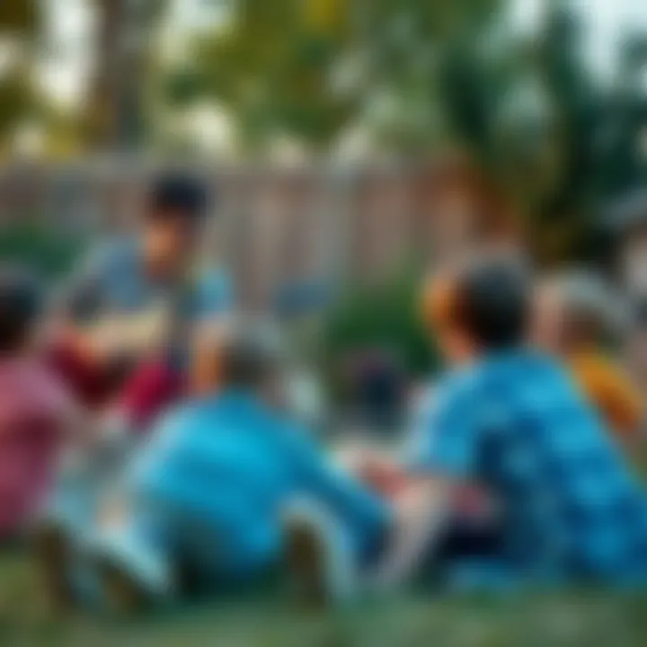 The Killers band members playing games and laughing with children in a backyard setting.