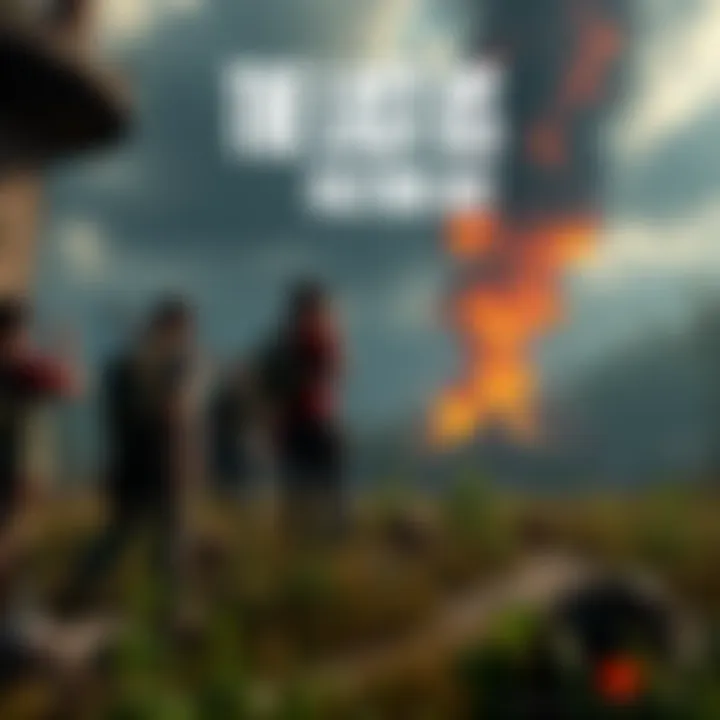 The Last of Us Factions Concept Art Concept art showing a group of survivors in an open world setting, engaging in cooperative gameplay with infected and enemy factions nearby.