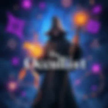 A mystical character in a dark robe holding a magic staff, surrounded by glowing symbols and magical elements, announcing the game's release in Spring.