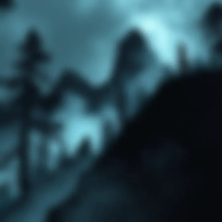 A dark mountain scene with a shadowy figure representing Hikaru, surrounded by eerie trees and mist, reflecting the unsettling mood of the horror manga.