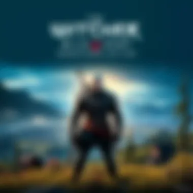 An official poster for The Witcher 3: Wild Hunt Remastered Edition featuring the main character Geralt of Rivia standing in a picturesque fantasy landscape with enhanced graphics.