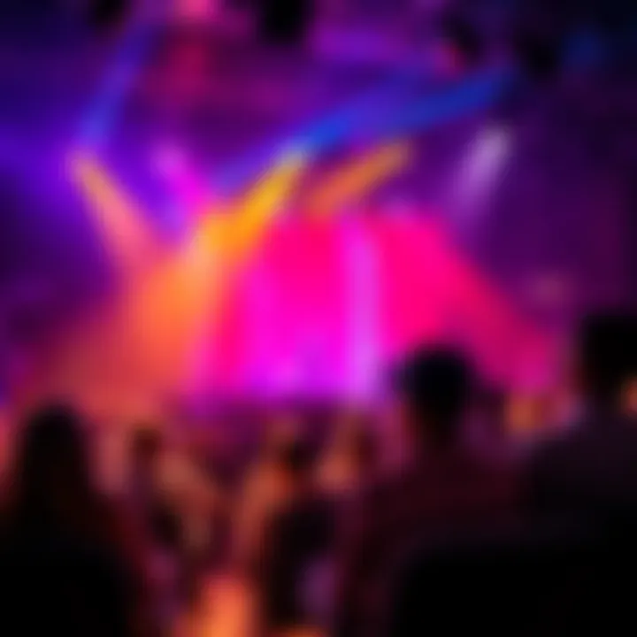 Theater Music Experience Audience enjoying a live music performance in a theater, surrounded by colorful lights and a vibrant atmosphere.