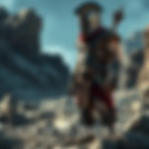 Theophilos, a Spartan warrior, stands beside Kratos, ready for battle in a rocky landscape.