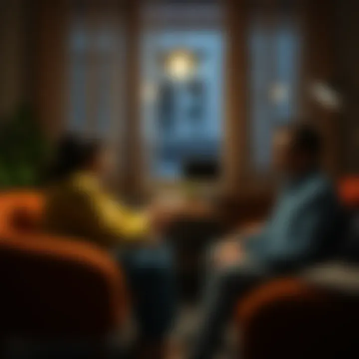 A therapist talking with a troubled individual in a cozy office setting, highlighting the mental health challenges faced by violent individuals.