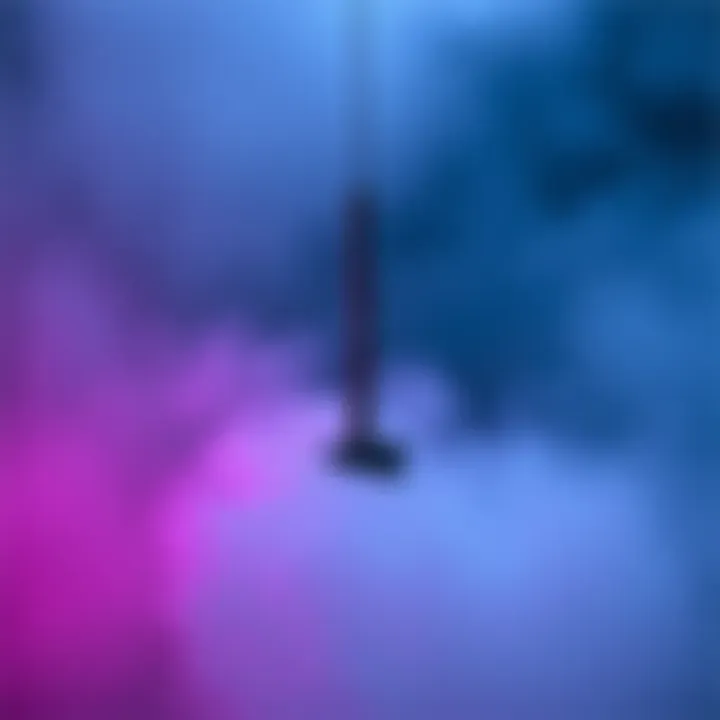 A dense mist covers an area with a visible axe hanging in mid-air, creating a curious scene for onlookers.