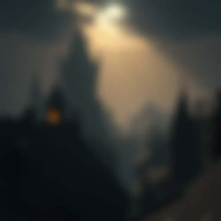 A dark medieval cityscape from Thief 3 showing rooftops and shadows