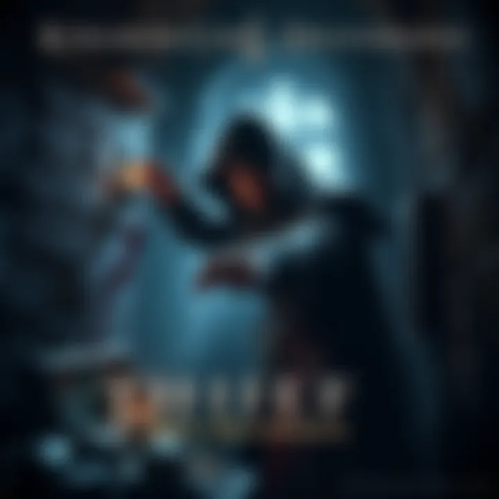 A character in medieval attire stealthily picking a lock in a dimly lit room, surrounded by shadows and treasure, representing hardcore gameplay in Kingdom Come Deliverance.