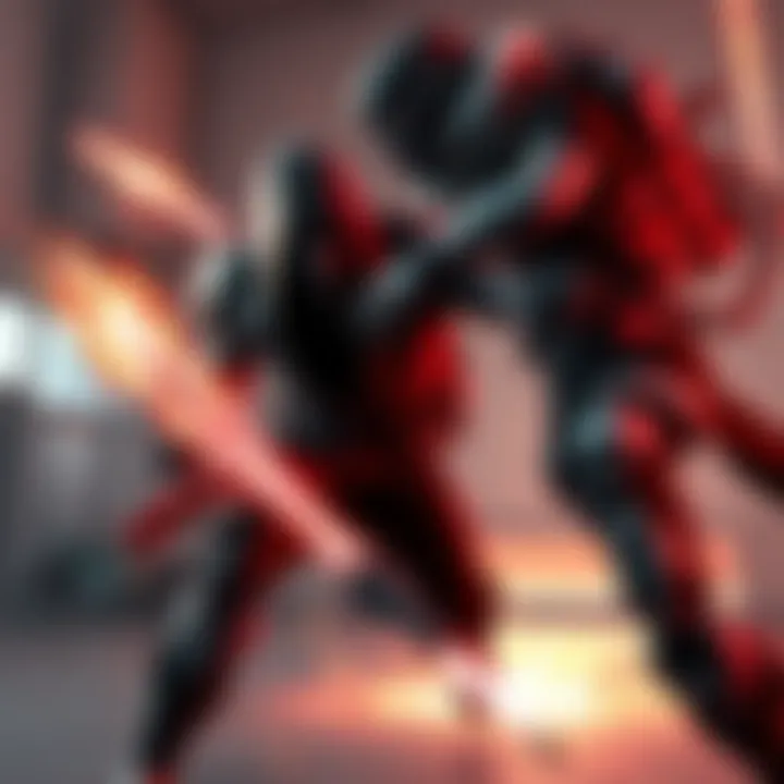 A Thief character engaged in a chaotic battle with a Recon robot in a virtual game setting, showcasing tension and excitement