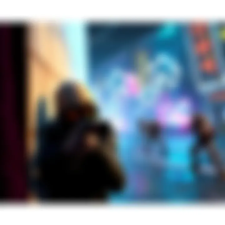 A character takes cover behind a wall while aiming at enemies in a vibrant gaming environment