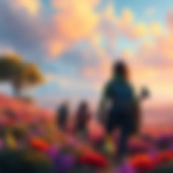 Characters from engaging third person immersive games exploring a vibrant landscape