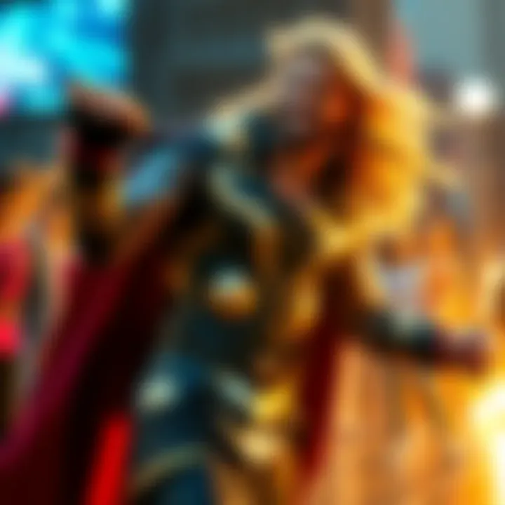 Thor Dancing to Gangnam Style Thor dressed in a colorful outfit, dancing to the music of Gangnam Style, with a joyful expression.