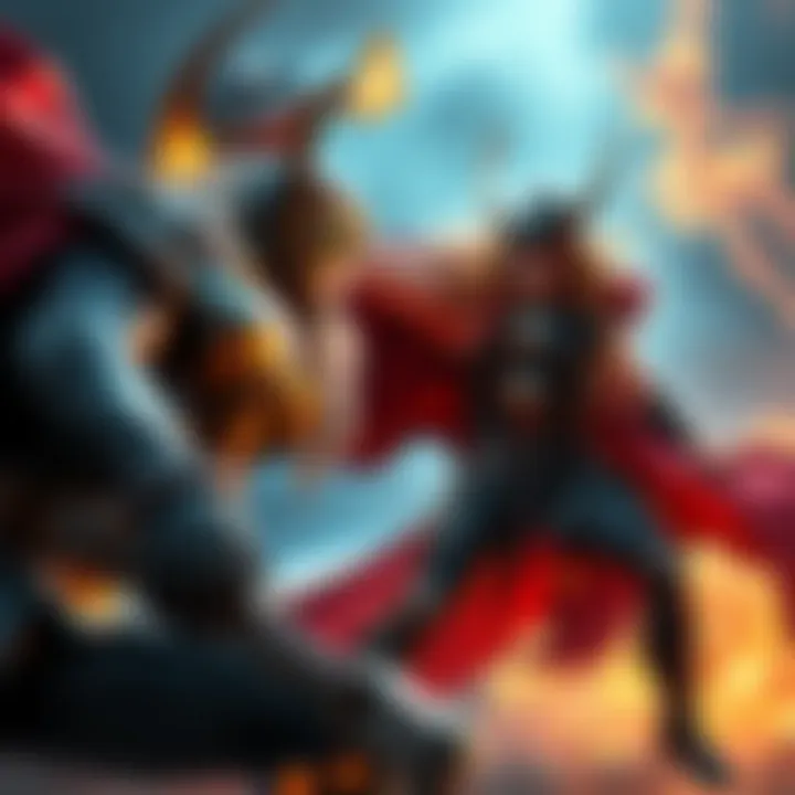 Thor and Heimdall clash in a dramatic fight, showcasing their powers and abilities