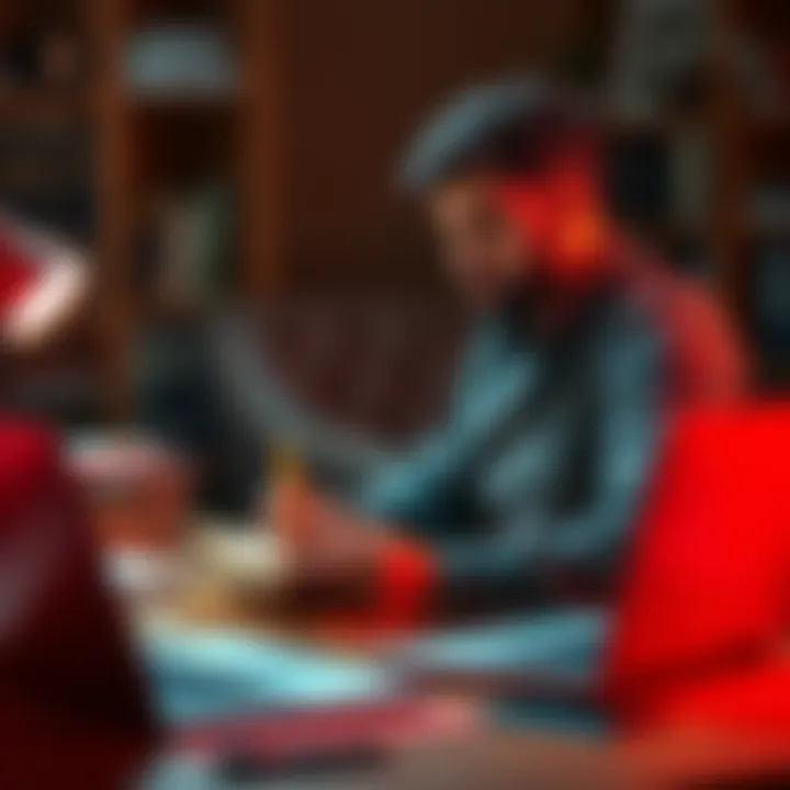 A person sitting at a desk looking thoughtful while jotting down notes in a notebook, surrounded by books and a laptop, representing the process of answering difficult questions.