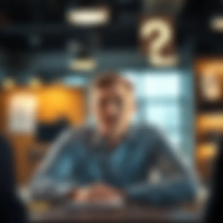 Thoughtful person pondering a question A person with a thoughtful expression, sitting at a desk with a question mark above their head, representing contemplation about meaning and significance.