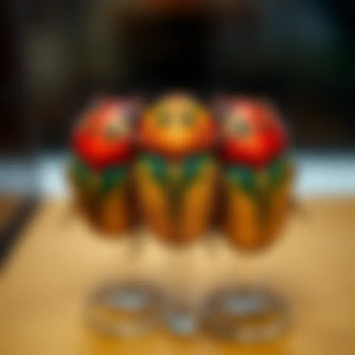 A close-up view of three distinct scarabs showcasing their unique designs and colors.