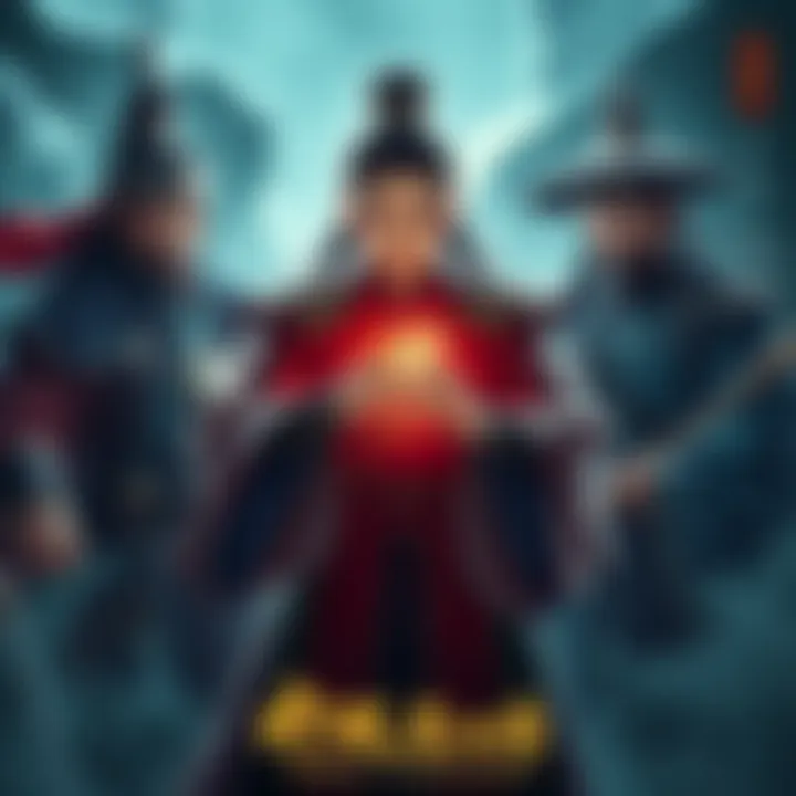 Liu Chan holds the One Ring surrounded by Cao Cao, Liu Bei, and Sun Quan in a fantasy setting, preparing for a journey to Mordor.