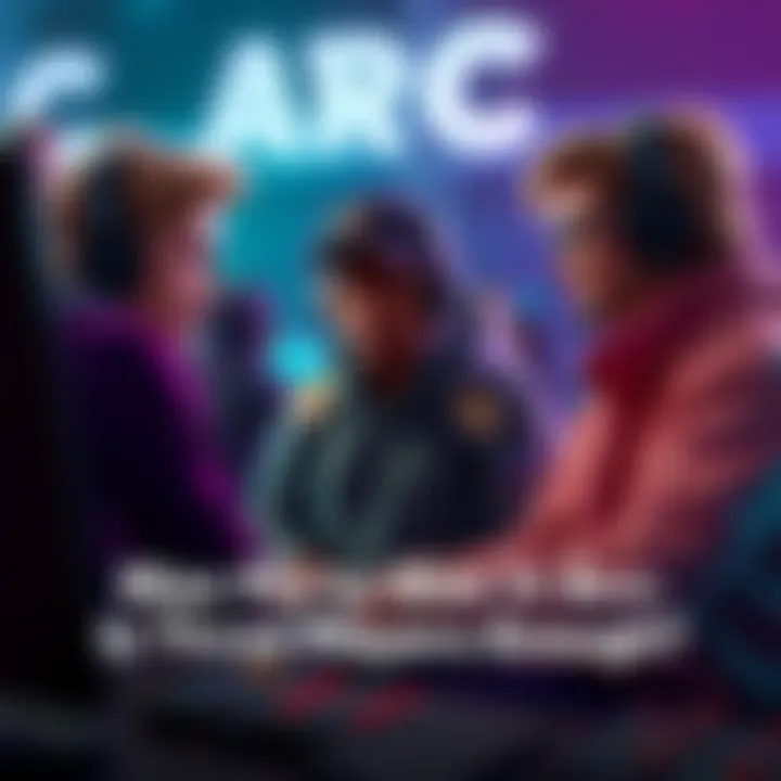 Three players strategizing together in the game Arc, discussing their team setup and options for party size.
