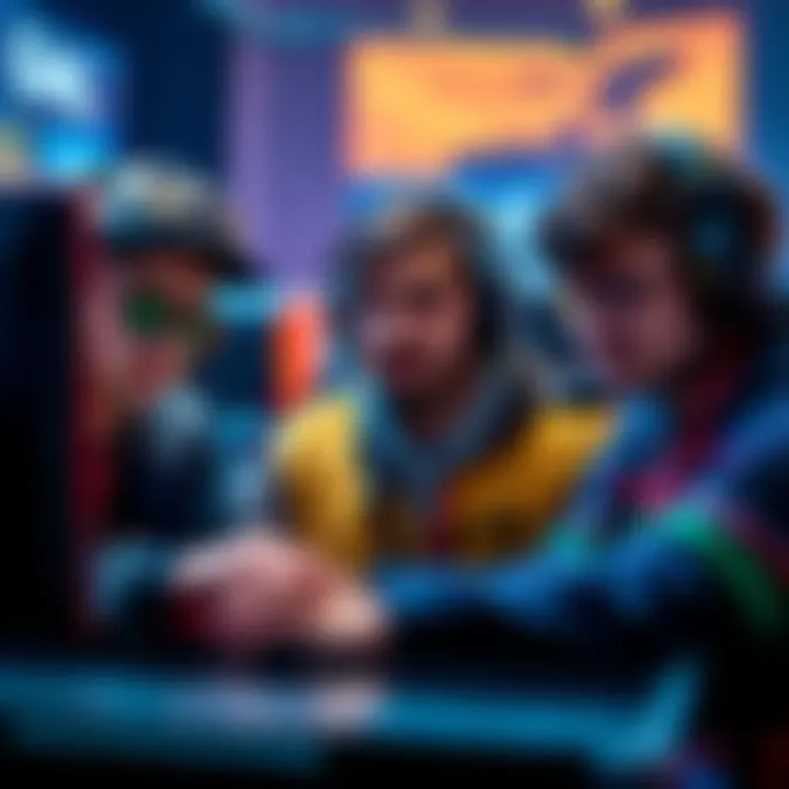 Three competitive gamers representing the IGL, Fragger, and Anchor roles in a team. They are focused and strategizing together for a game.