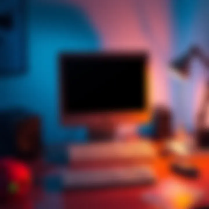 A three-year-old personal computer on a desk with a clean setup, showing the monitor, keyboard, and mouse, without any pets around.