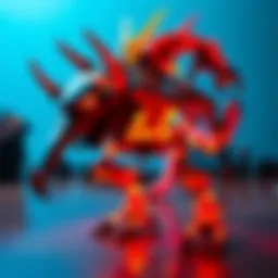 A completed Moderoid Thunderjaw model kit displayed with vibrant paint and dynamic pose