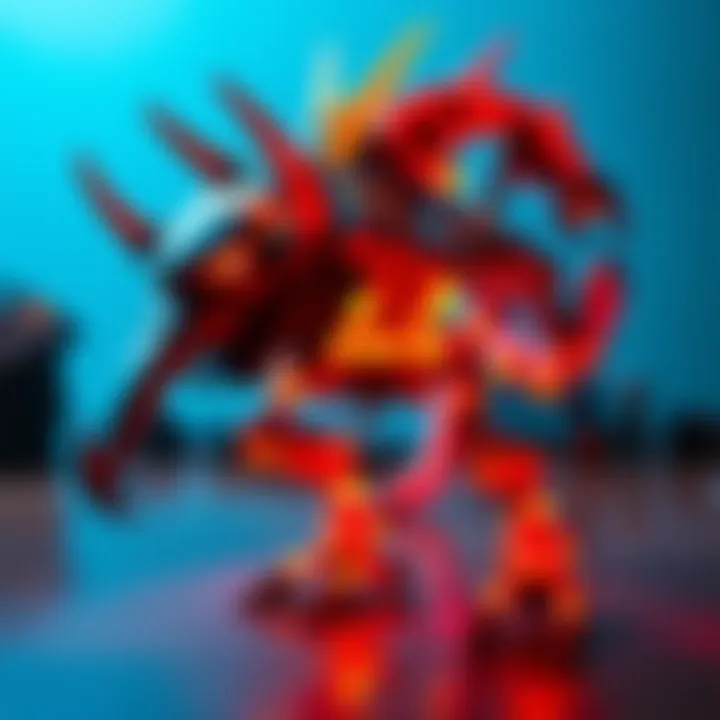 A completed Moderoid Thunderjaw model kit displayed with vibrant paint and dynamic pose