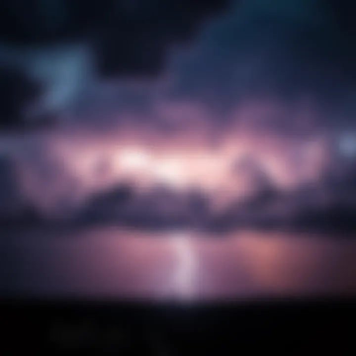 A dramatic cut scene featuring a thunderstorm with dark clouds and flashes of lightning, adding tension to the storytelling.