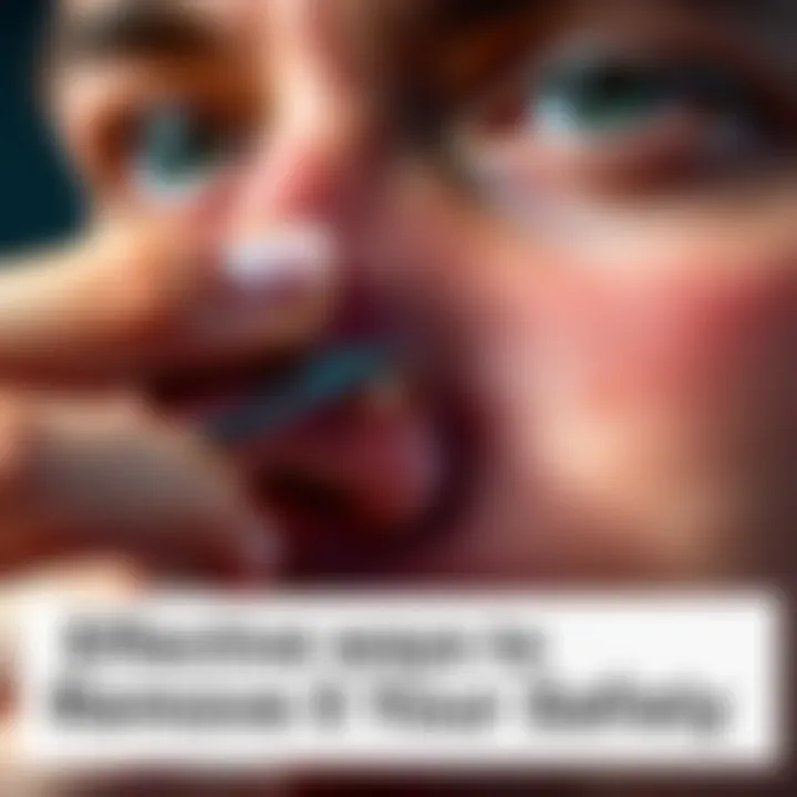 Individual gently extracting a tick from facial skin with tweezers