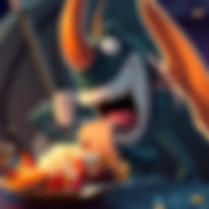 Tidehunter character laughing while eating a big feast of fish